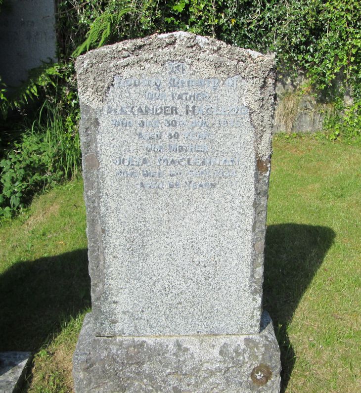 Photo of headstones/Julia MacLennan died 1934 MI Raasay New